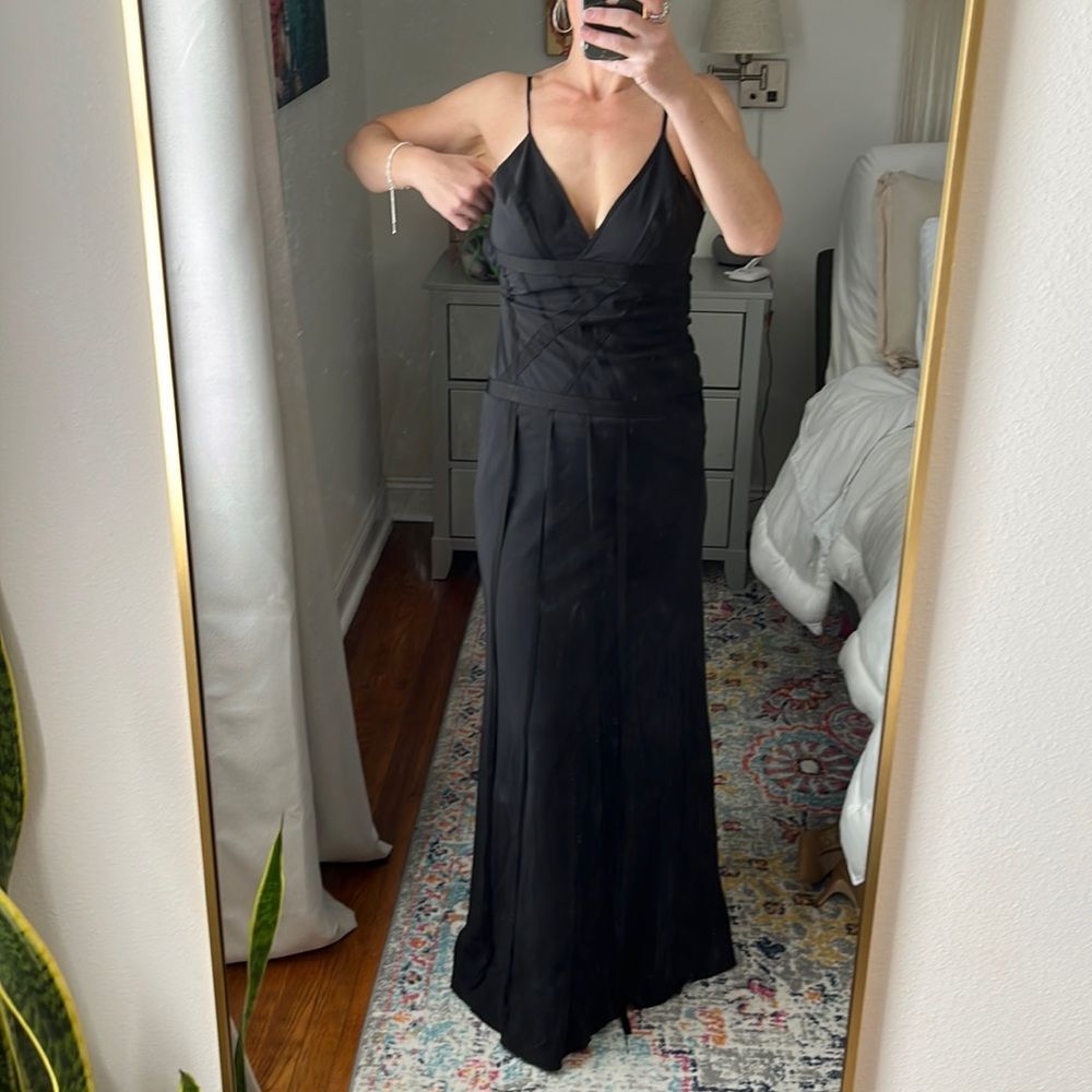 Nicole Miller Collection Silk Long Black Dress Ribbon Dress Size 6